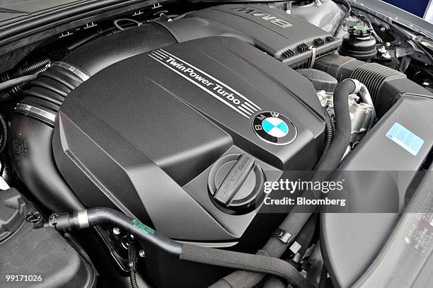 The 3.0 liter six-cylinder engine of a 2011 BMW 135i convertible is displayed in Millville, New Jersey, U.S., on Wednesday, May 12, 2010. Bayerische...