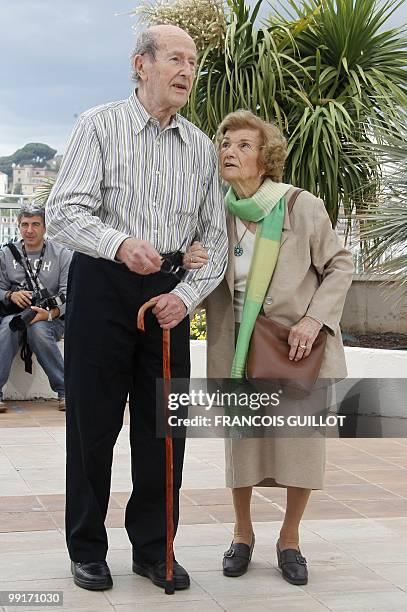 Portuguese director Manoel De Oliveira and his wife Maria Isabel Carvalhais pose during the photocall of the film "O Estranho Caso de Angelica"...