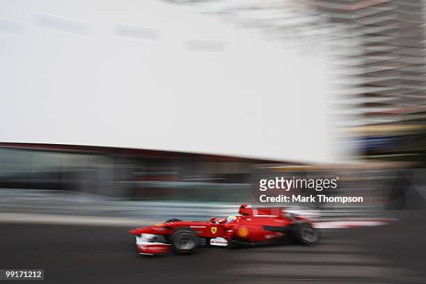 Felipe Massa of Brazil and Ferrari drives during practice for the Monaco Formula One Grand Prix at the Monte Carlo Circuit on May 13, 2010 in Monte...