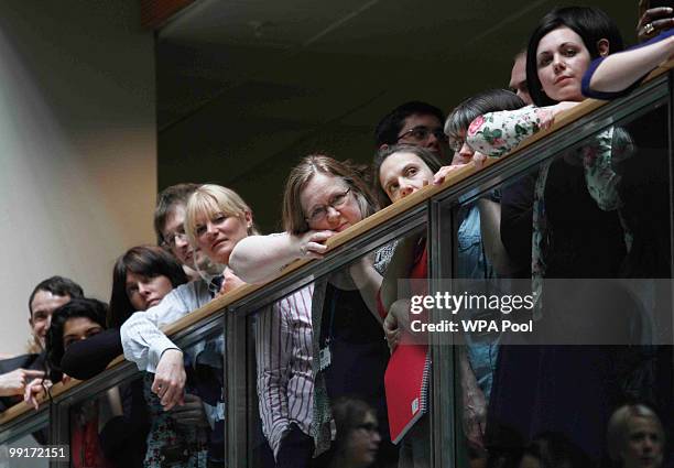 Civil Servants listen while Prime Minister David Cameron delivers a speech to them during a visit to the Home Office on May 13, 2010 in central...