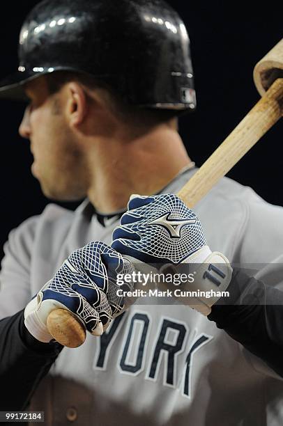 Detail view of the batting gloves of Brett Gardner of the New York Yankees during the game against the Detroit Tigers at Comerica Park on May 10,...