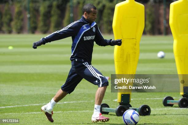 Ashley Cole of Chelsea during a training session at the Cobham Training ground on May 13, 2010 in Cobham, England.