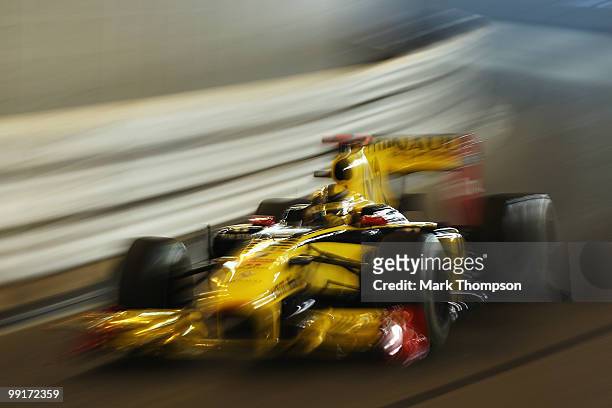 Robert Kubica of Poland and Renault drives during practice for the Monaco Formula One Grand Prix at the Monte Carlo Circuit on May 13, 2010 in Monte...