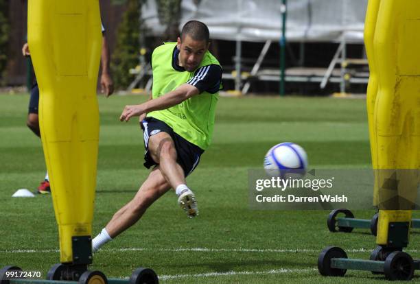 Joe Cole of Chelsea during a training session at the Cobham Training ground on May 13, 2010 in Cobham, England.