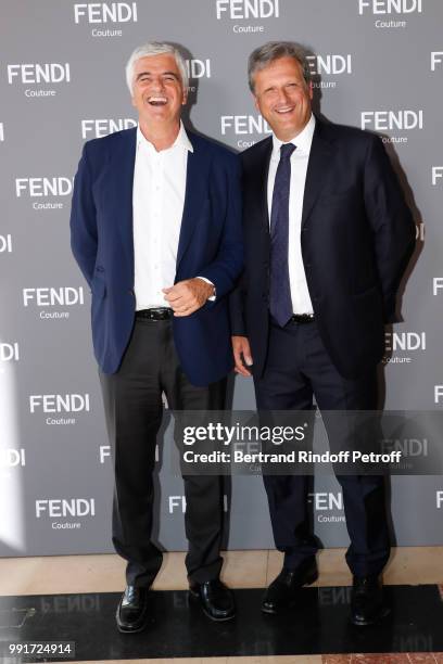 General manager of LVMH Antonio Belloni and Albert de Passeno attend the Fendi Couture Haute Couture Fall Winter 2018/2019 show as part of Paris...