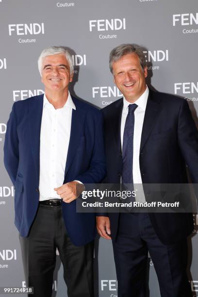 General manager of LVMH Antonio Belloni and Albert de Passeno attend the Fendi Couture Haute Couture Fall Winter 2018/2019 show as part of Paris...