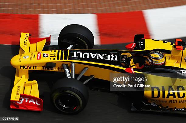 Robert Kubica of Poland and Renault drives during practice for the Monaco Formula One Grand Prix at the Monte Carlo Circuit on May 13, 2010 in Monte...