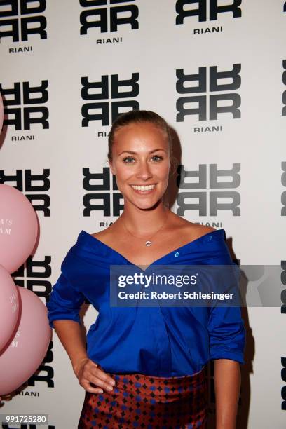 Sina Tkotsch attends the Riani after show party during the Berlin Fashion Week Spring/Summer 2019 at Grace Hotel Zoo on July 4, 2018 in Berlin,...