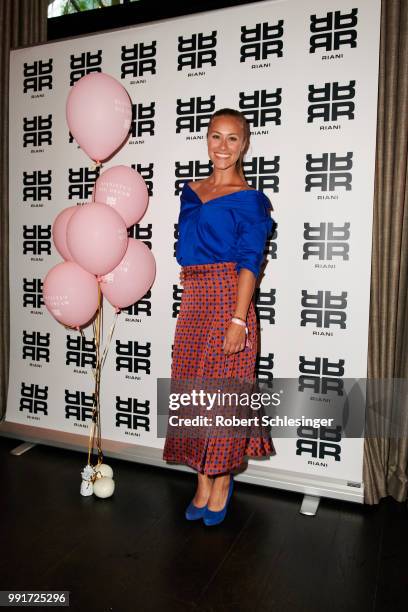 Sina Tkotsch attends the Riani after show party during the Berlin Fashion Week Spring/Summer 2019 at Grace Hotel Zoo on July 4, 2018 in Berlin,...