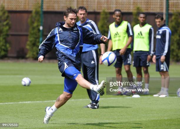 Frank Lampard of Chelsea during a training session at the Cobham Training ground on May 13, 2010 in Cobham, England.