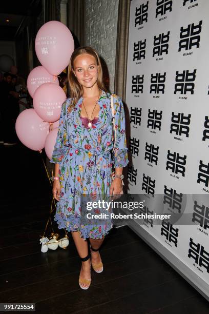 Sonja Gerhardt attends the Riani after show party during the Berlin Fashion Week Spring/Summer 2019 at Grace Hotel Zoo on July 4, 2018 in Berlin,...