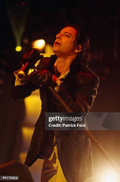 Australian singer Michael Hutchence in concert with INXS, 1997.