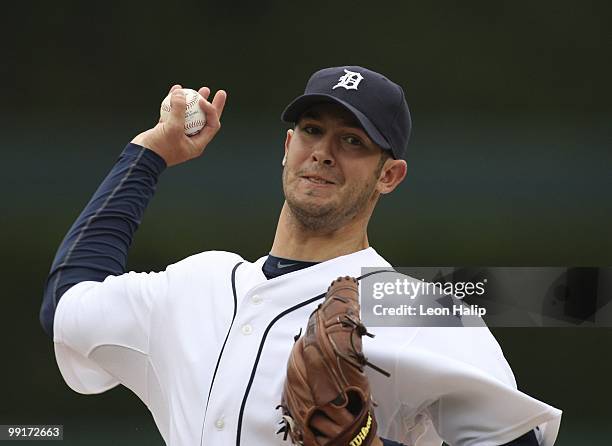 Rick Porcello of the Detroit Tigers pitches in the first inning against the New York Yankees on May 12, 2010 at Comerica Park in Detroit, Michigan....