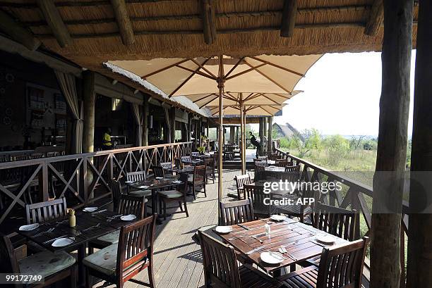This picture taken on April 16, 2010 shows the terrace of the restaurant at the Indaba Hotel in Johannesburg. The Indaba Hotel will be the base camp...