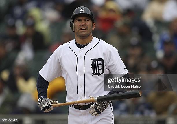 Johnny Damon of the Detroit Tigers bats during the the sixth inning against the New York Yankees on May 12, 2010 at Comerica Park in Detroit,...