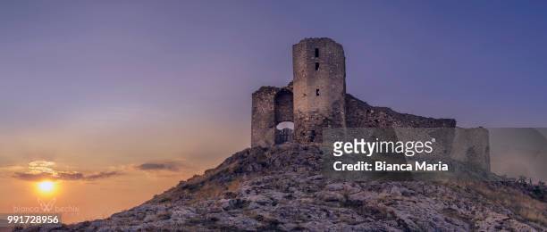 sunset at enisala citadel - romanian ruins stock pictures, royalty-free photos & images