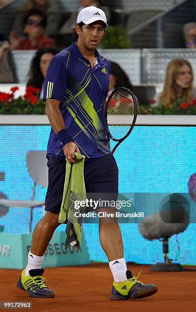 Fernando Verdasco of Spain shows his dejection during his straight sets defeat by Jurgen Melzer of Austria in their third round match during the...