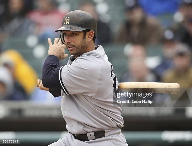 Jorge Posada of the New York Yankees bats in the sixth inning during the game against the Detroit Tigers on May 12, 2010 at Comerica Park in Detroit,...