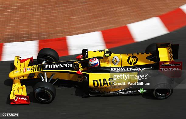Vitaly Petrov of Russia and Renault drives during practice for the Monaco Formula One Grand Prix at the Monte Carlo Circuit on May 13, 2010 in Monte...