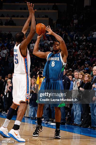 Ryan Gomes of the Minnesota Timberwolves looks to pass over Kevin Durant of the Oklahoma City Thunder during the game on February 26, 2010 at the...