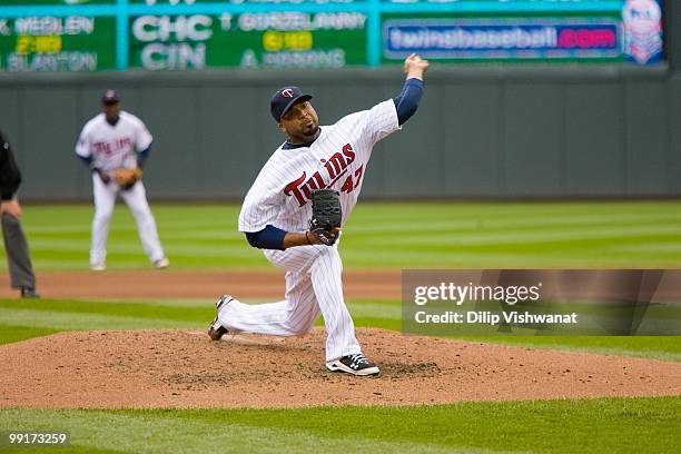 Starting pitcher Francisco Liriano of the Minnesota Twins throws against the Baltimore Orioles at Target Field on May 8, 2010 in Minneapolis,...
