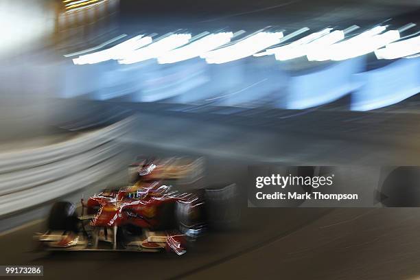 Felipe Massa of Brazil and Ferrari drives during practice for the Monaco Formula One Grand Prix at the Monte Carlo Circuit on May 13, 2010 in Monte...