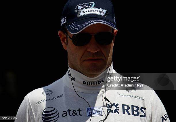 Rubens Barrichello of Brazil and Williams prepares to drive during practice for the Monaco Formula One Grand Prix at the Monte Carlo Circuit on May...