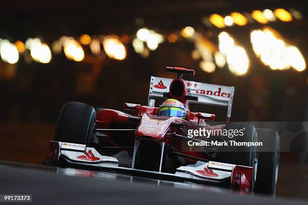 Felipe Massa of Brazil and Ferrari drives during practice for the Monaco Formula One Grand Prix at the Monte Carlo Circuit on May 13, 2010 in Monte...