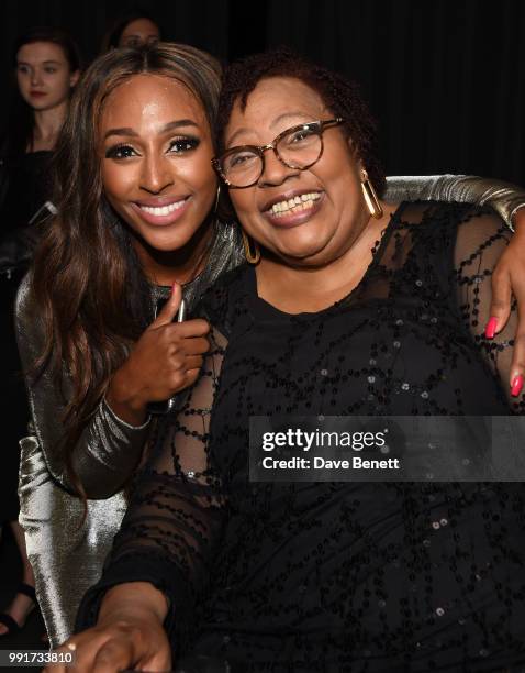 Alexandra Burke meets Jocelyn Brown backstage at the launch of Quaglino's Q Decades Summer Series on July 4, 2018 in London, England.