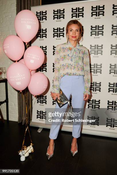 Nadine Warmuth attends the Riani after show party during the Berlin Fashion Week Spring/Summer 2019 at Grace Hotel Zoo on July 4, 2018 in Berlin,...