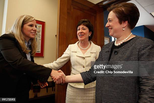 Sen. Susan Collins introduces U.S. Solicitor General and Supreme Court nominee Elena Kagan to her Chief Councel Molly Wilkinson before meeting in her...