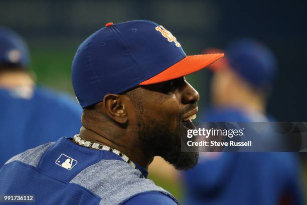 Former Jay Jose Reyes will start at short stop today as the Toronto Blue Jays play the New York Mets at the Rogers Centre in Toronto. July 4, 2018.