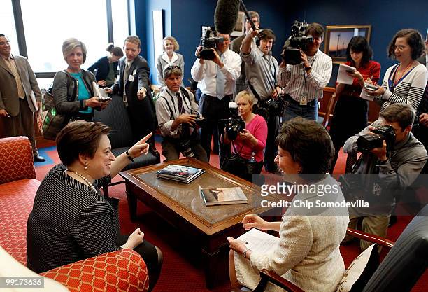 Sen. Susan Collins meets with U.S. Solicitor General and Supreme Court nominee Elena Kagan in her office in the Dirksen Senate Office Building May...