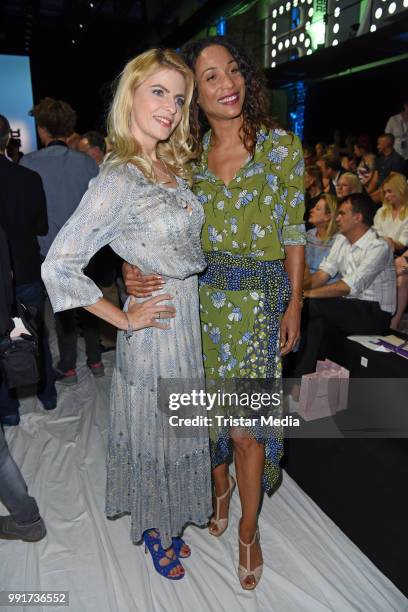 Tanja Buelter and Annabelle Mandeng attend the Riani show during the Berlin Fashion Week Spring/Summer 2019 at ewerk on July 4, 2018 in Berlin,...