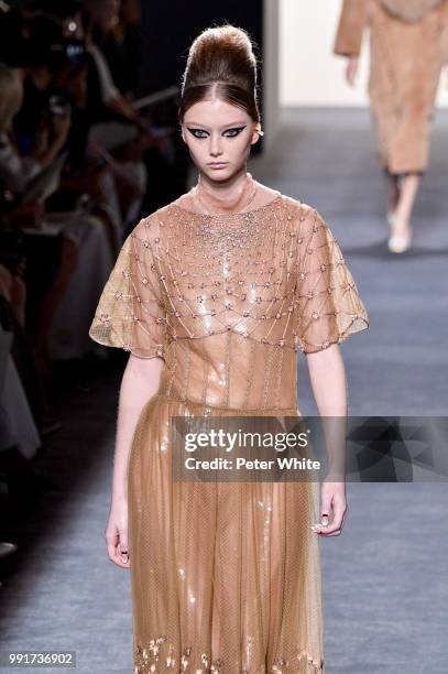 Model Sara Grace walks the runway during the Fendi Couture Haute Couture Fall Winter 2018/2019 show as part of Paris Fashion Week on July 4, 2018 in...