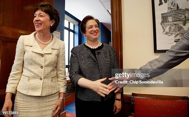 Sen. Susan Collins introduces U.S. Solicitor General and Supreme Court nominee Elena Kagan to her staff members in her office in the Dirksen Senate...