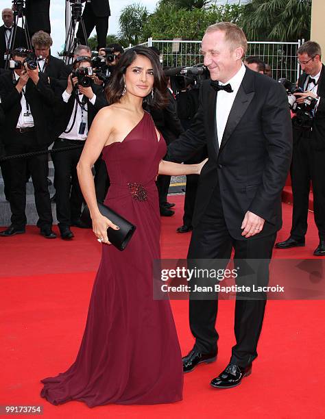 Salma Hayek and Francois-Henri Pinault attend the Opening Night Premiere of 'Robin Hood' at the Palais des Festivals during the 63rd Annual...