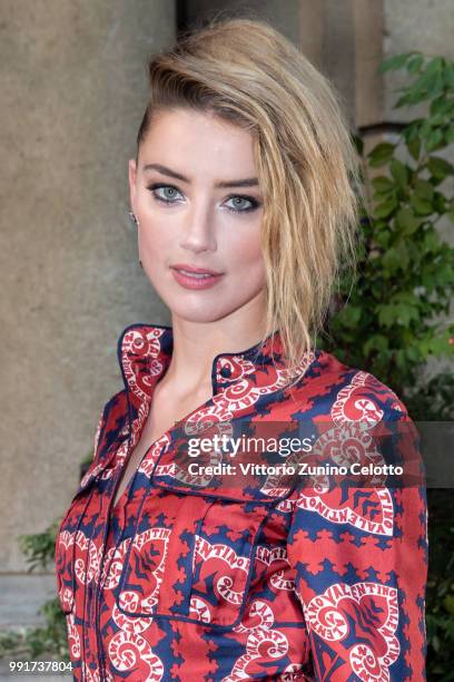 Amber Heard attends the Valentino Haute Couture Fall Winter 2018/2019 show as part of Paris Fashion Week on July 4, 2018 in Paris, France.