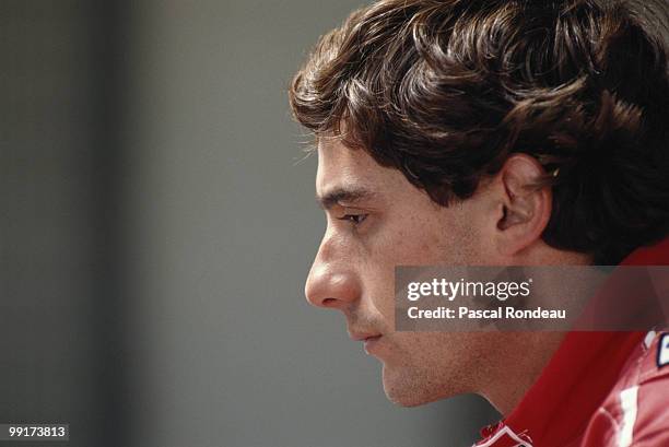 Ayrton Senna driver the Honda Marlboro McLaren MP4/5B during pre season testing in February 1990 at the Autodromo Enzo e Dino Ferrari in Imola, San...
