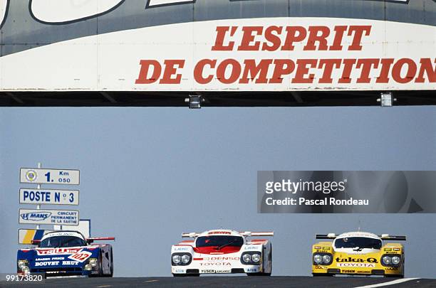 Michel Maisonneuve drives the Graff Racing Spice SE89C Ford 002 alongside Pierre Henri Raphanel Toyota Team SARDToyota 90C-V 03 and Masanori Sekiya...
