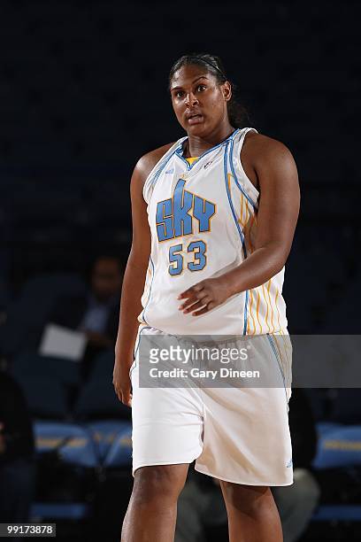 Courtney Paris of the Chicago Sky walks down the court during the WNBA preseason game against the Indiana Fever on May 10, 2010 at the All-State...