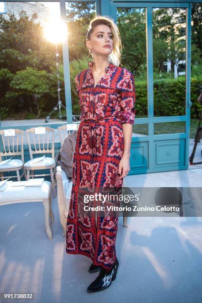 Amber Heard attends the Valentino Haute Couture Fall Winter 2018/2019 show as part of Paris Fashion Week on July 4, 2018 in Paris, France.