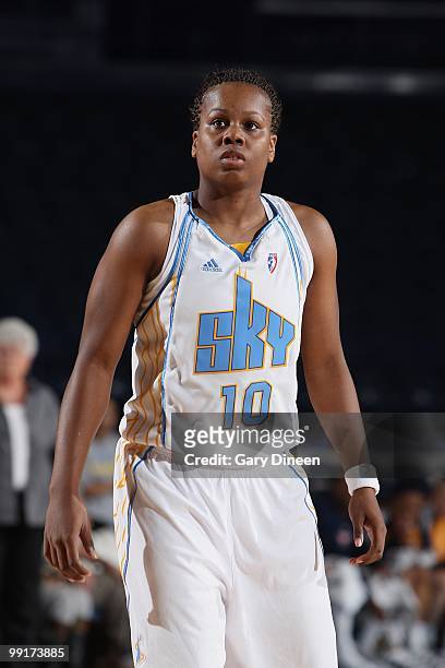 Epiphanny Prince of the Chicago Sky walks down the court during the WNBA preseason game against the Indiana Fever on May 10, 2010 at the All-State...