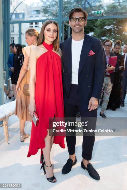 Olivia Palermo and Johannes Huebl attend the Valentino Haute Couture Fall Winter 2018/2019 show as part of Paris Fashion Week on July 4, 2018 in...