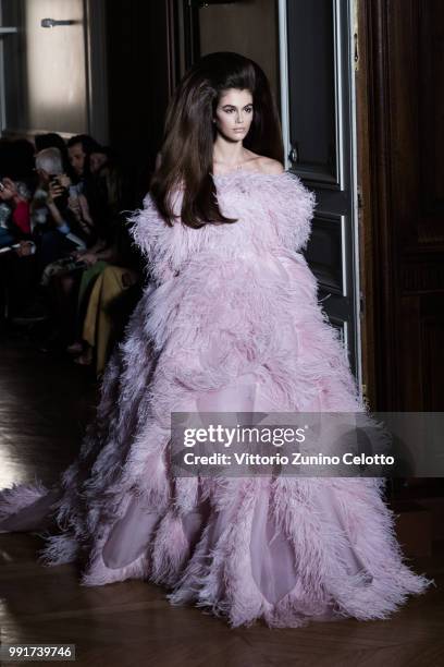 Kaia Gerber walks the runway during the Valentino Haute Couture Fall Winter 2018/2019 show as part of Paris Fashion Week on July 4, 2018 in Paris,...