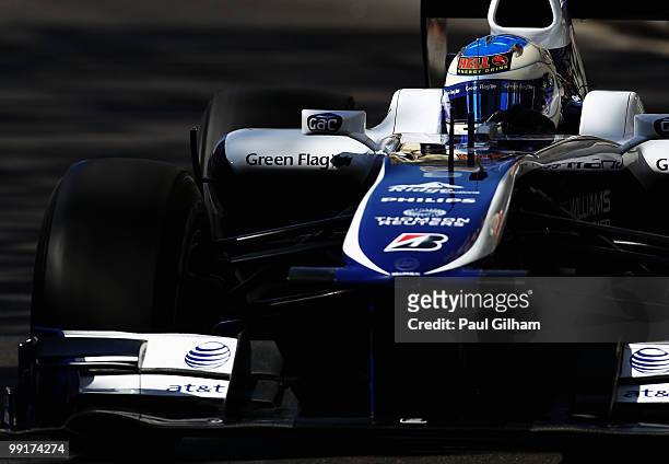 Rubens Barrichello of Brazil and Williams drives during practice for the Monaco Formula One Grand Prix at the Monte Carlo Circuit on May 13, 2010 in...