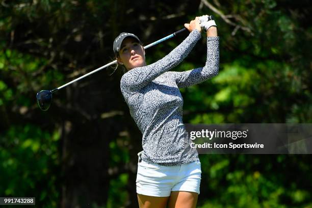Jaye Marie Green plays her tee shot on the second hole during the second round of the KPMG Women's PGA Championship on June 29, 2018 at the Kemper...