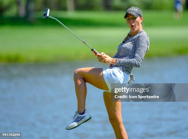 Jaye Marie Green reacts after her putt on the second hole during the second round of the KPMG Women's PGA Championship on June 29, 2018 at the Kemper...
