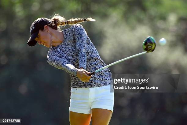 Jaye Marie Green plays her tee shot on the seventh hole during the second round of the KPMG Women's PGA Championship on June 29, 2018 at the Kemper...