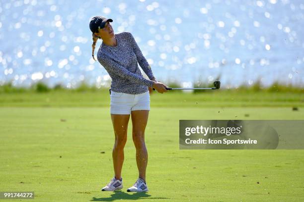 Jaye Marie Green play her advance shot on the seventh hole during the second round of the KPMG Women's PGA Championship on June 29, 2018 at the...